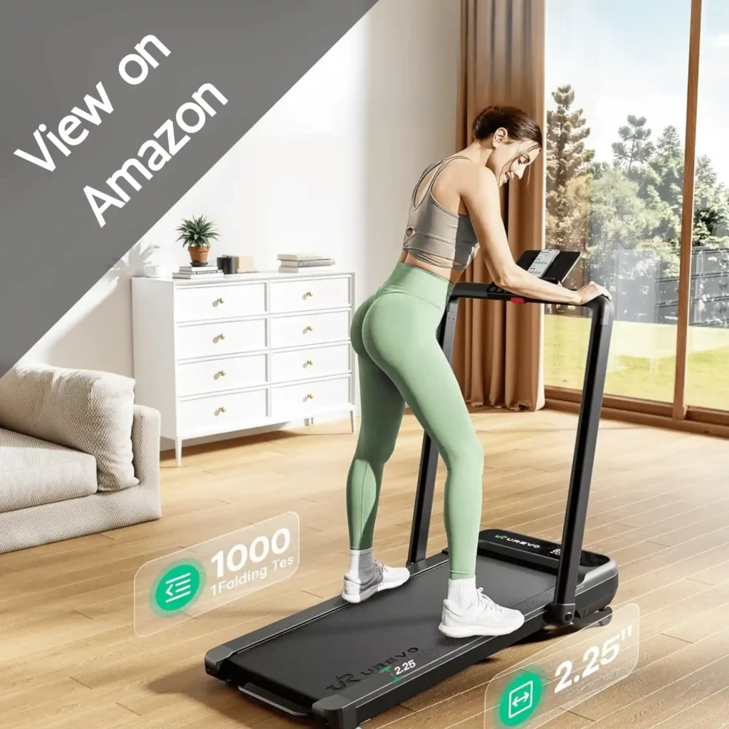 in small house, girl walking on Hiking and Running Walking Pad Treadmills for Home Office