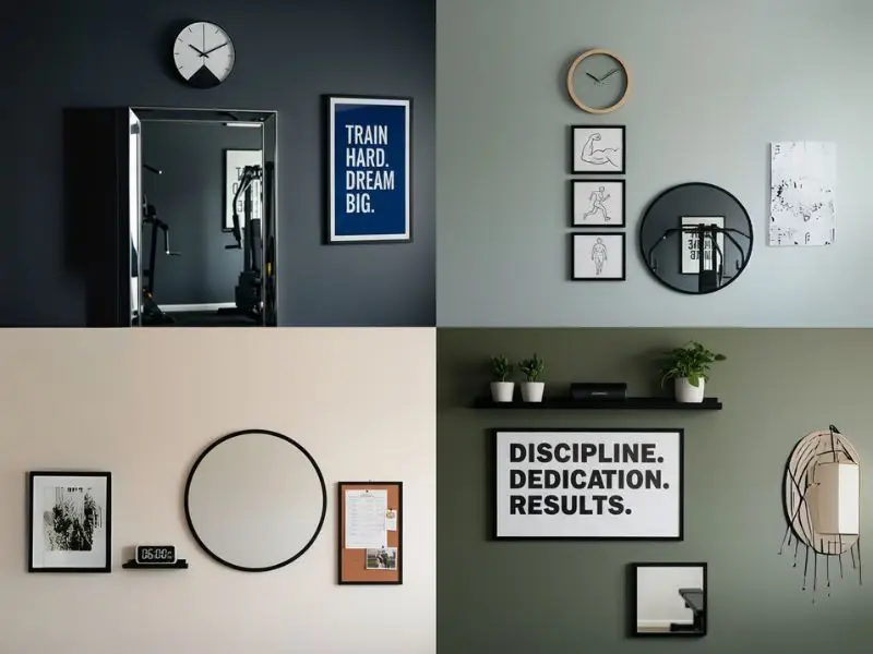 A floor plan shows a home gym layout with different equipment.